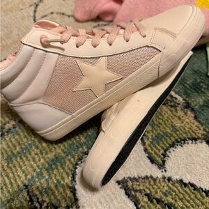Vintage Havana Cream and Pink High-Top Sneakers